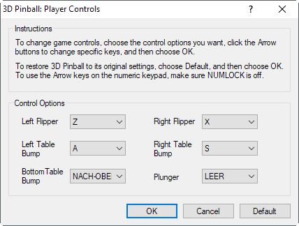 3d pinball player controls