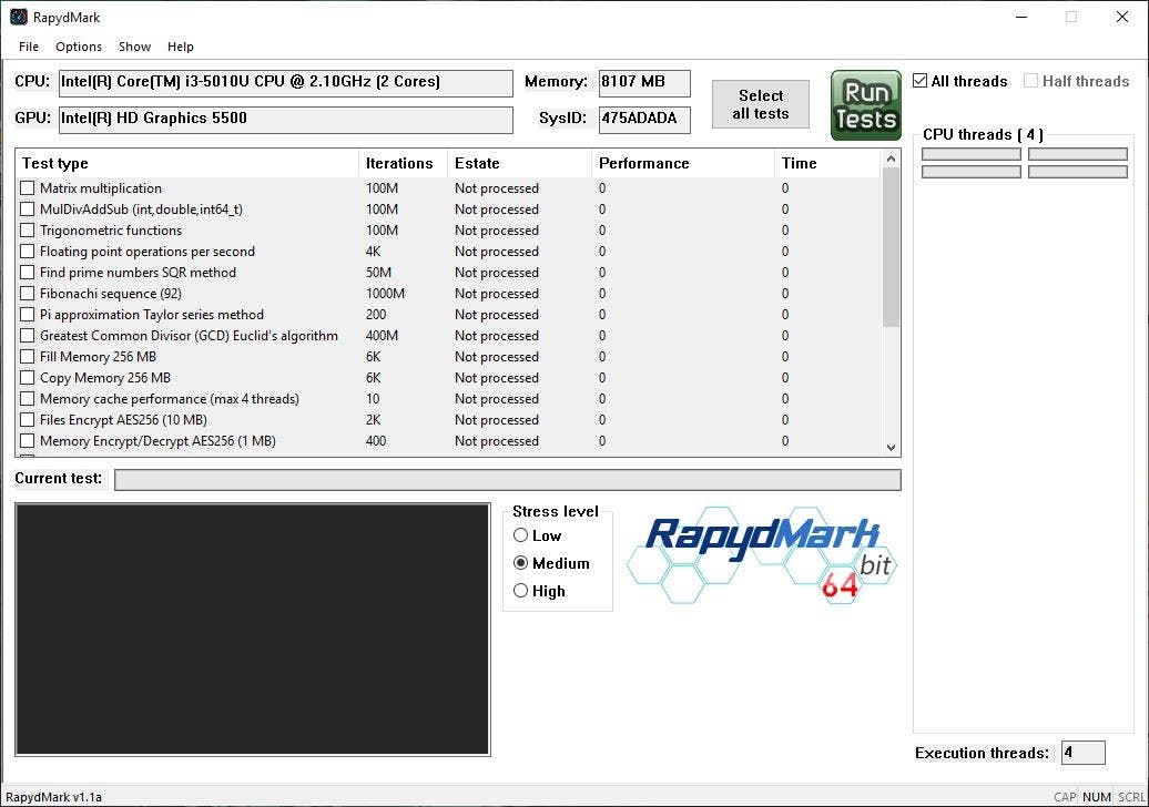 RapydMark is a portable benchmark tool for Windows
