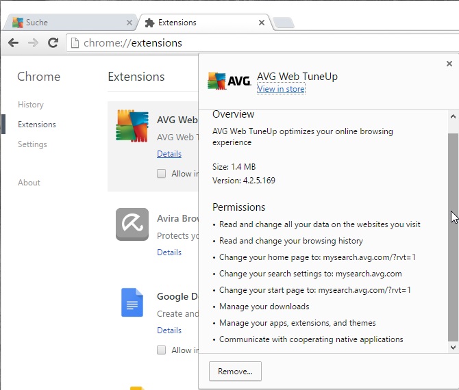 avg web tuneup permissions