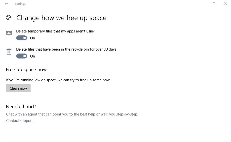 change free up space