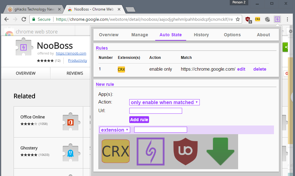 chrome auto state extensions