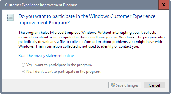 control panel disable windows customer experience program