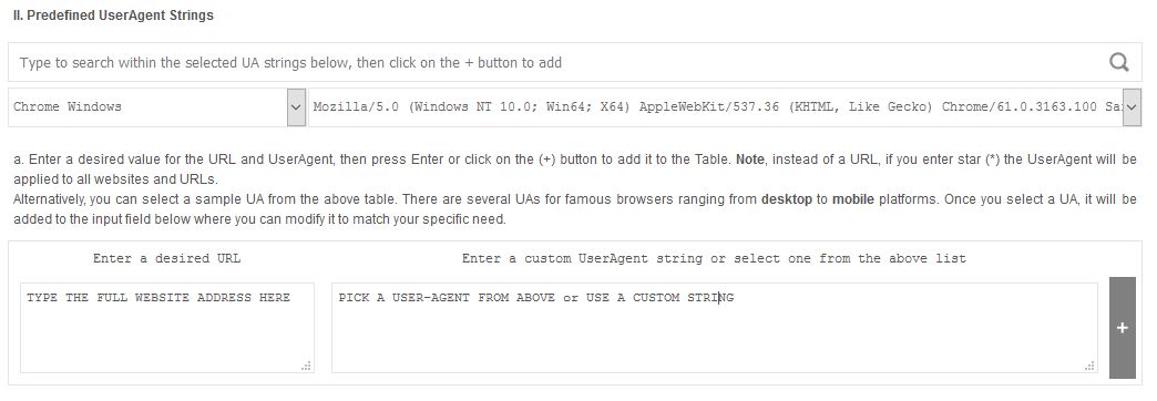 custom user agent string - section ii how to use