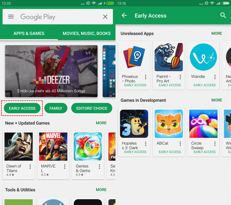 early access android google play