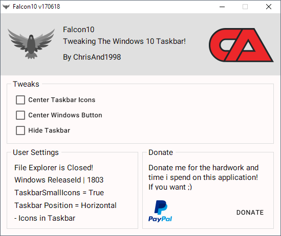 falcon center icons windows 10 taskbar