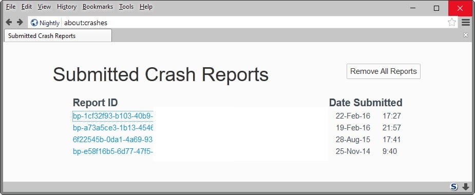 firefox crash reports