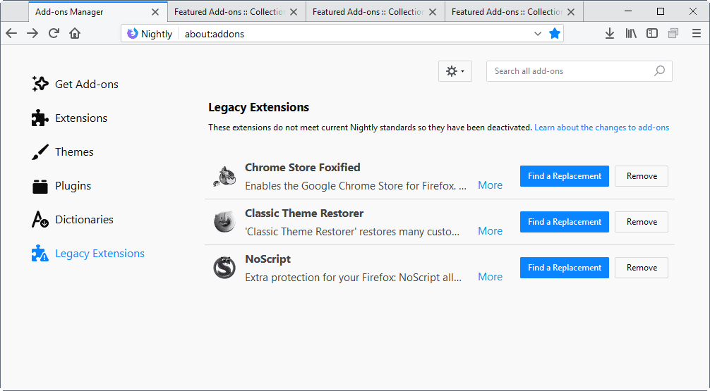firefox legacy addons recommendations