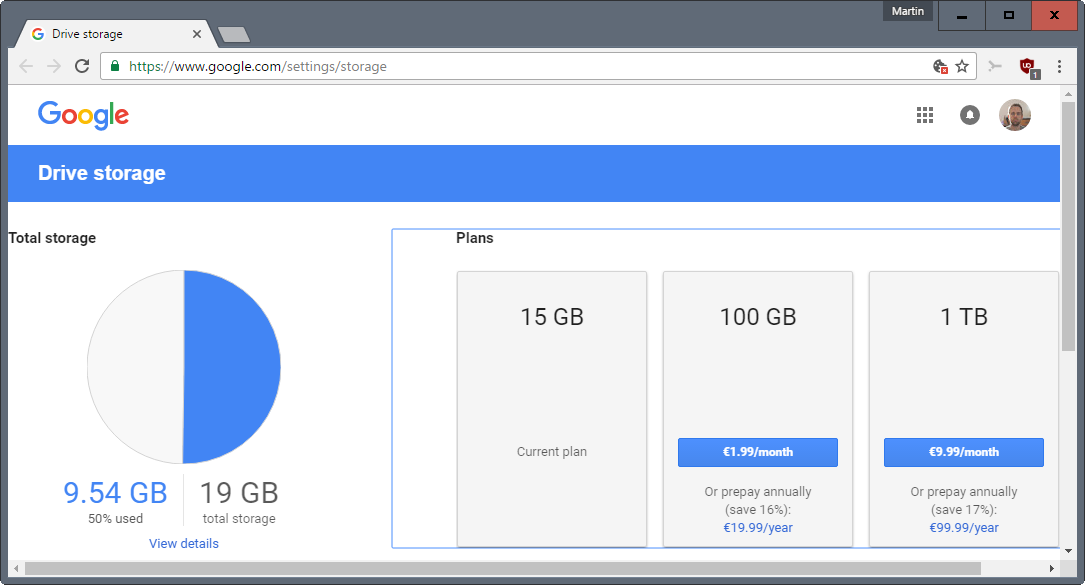 google drive storage annual payment
