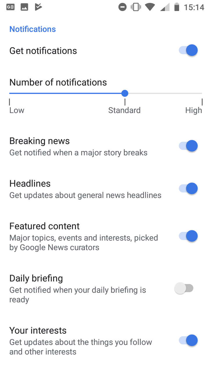google news notification settings