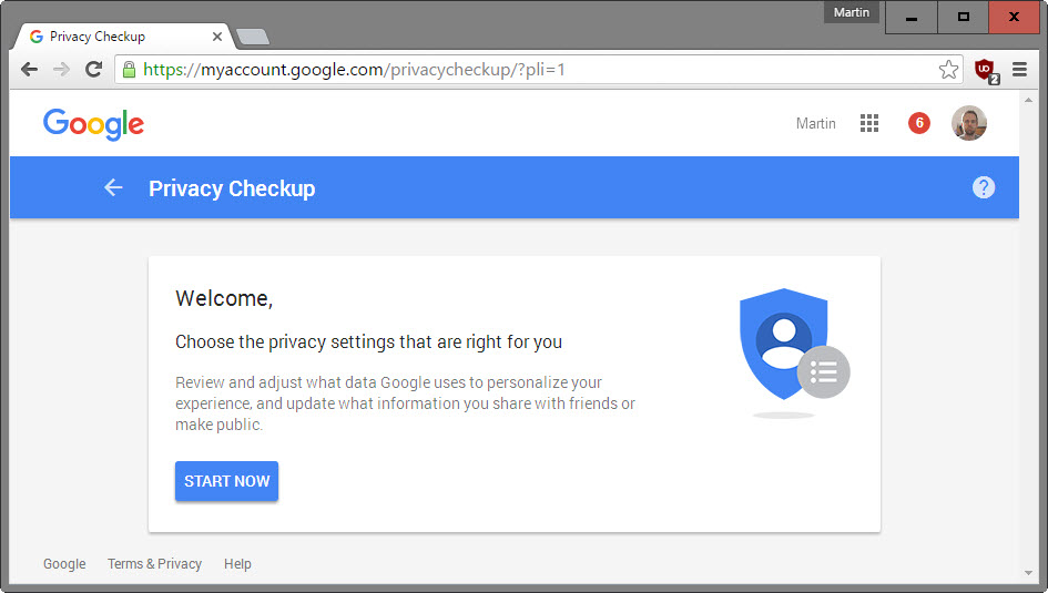 Google privacy checkup