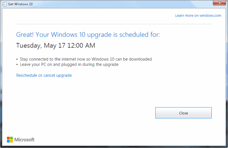 great windows 10 upgrade scheduled