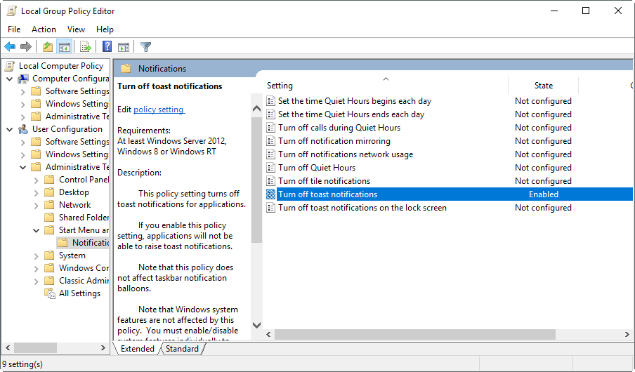 group policy notifications