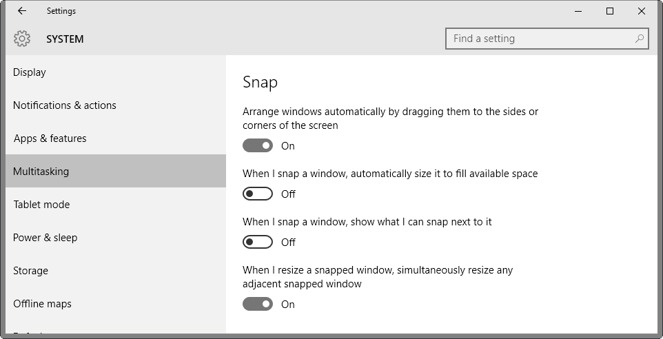 manage snap windows 10