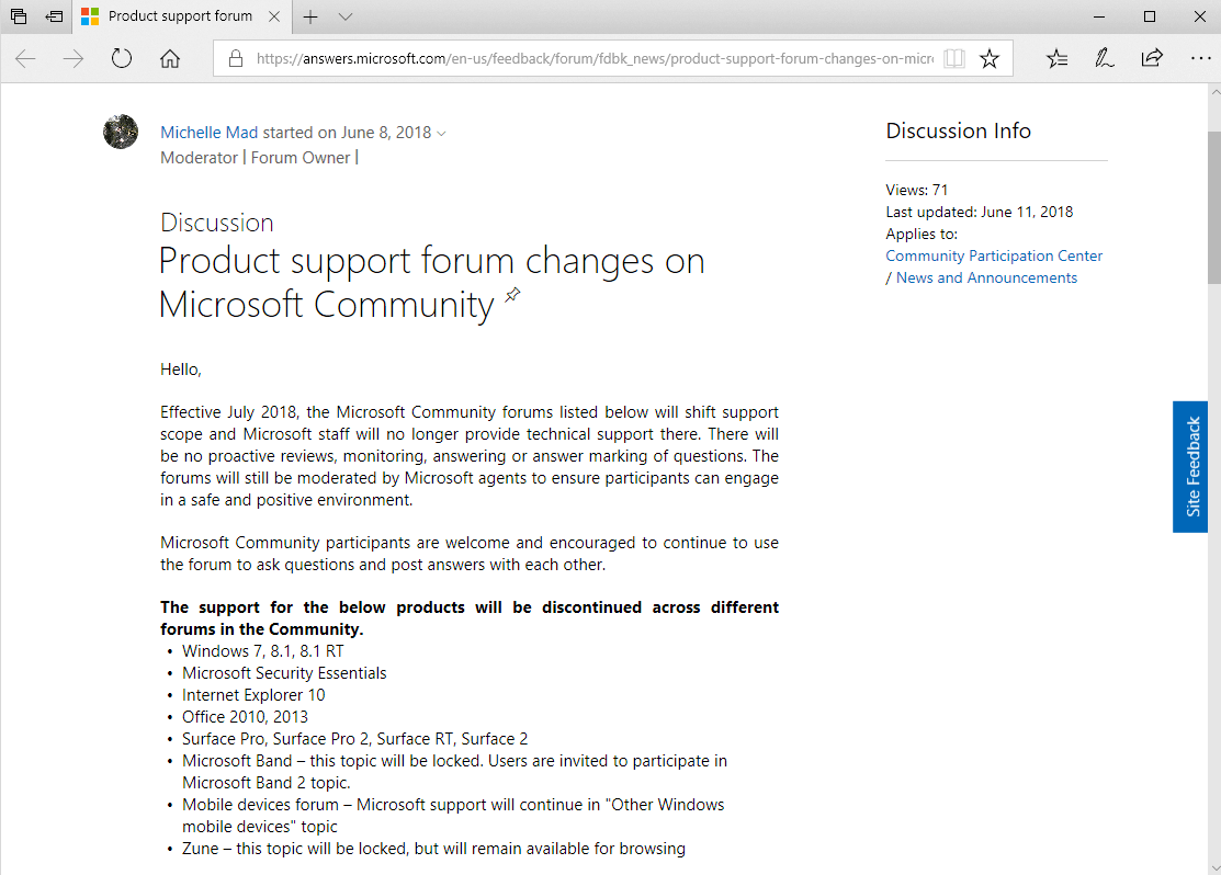 microsoft end forum support windows7 windows8