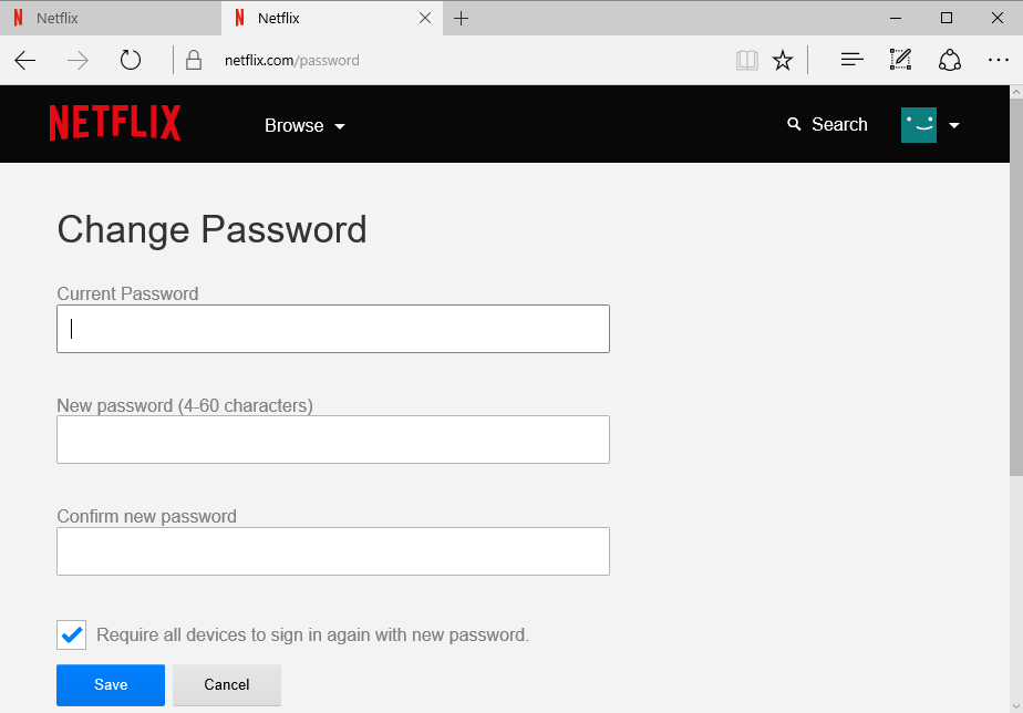 netflix change password