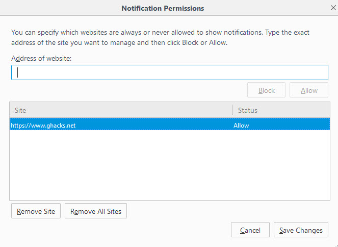 notification permissions