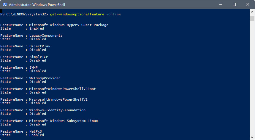 powershell optional features