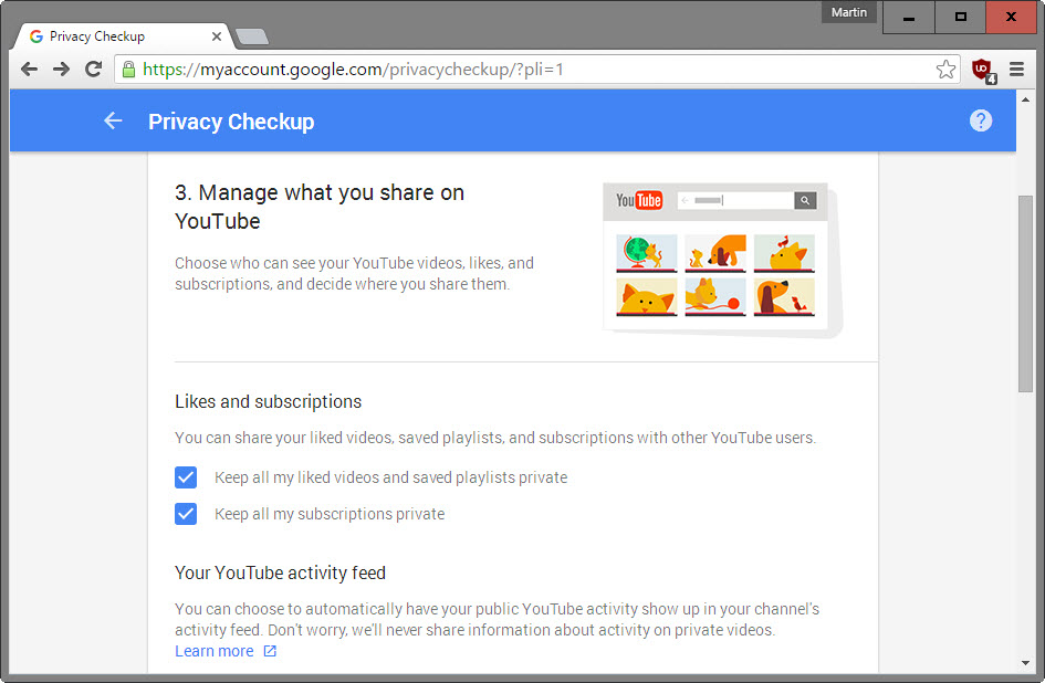privacy checkup youtube