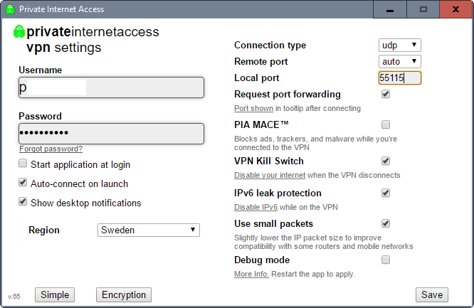 private internet access settings