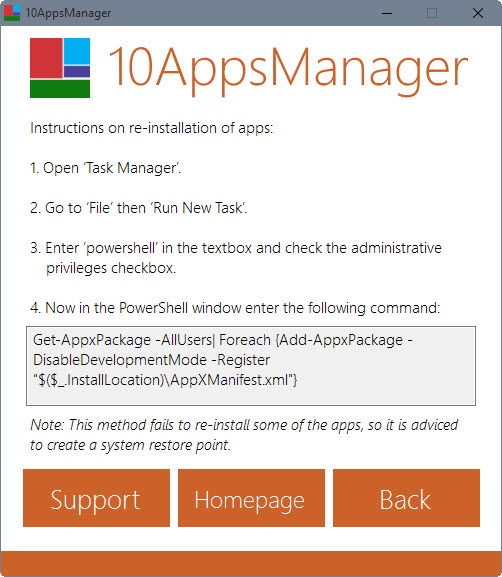 restore windows 10 apps