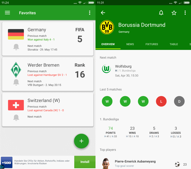 soccer scores football app