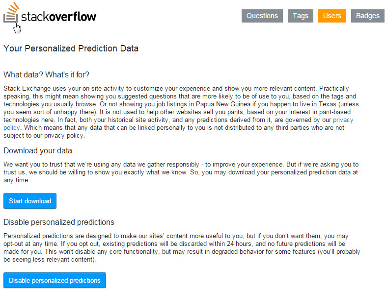 stackoverflow disable predictions