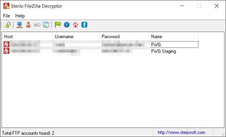 Sterjo Filezilla Decryptor Screenshot