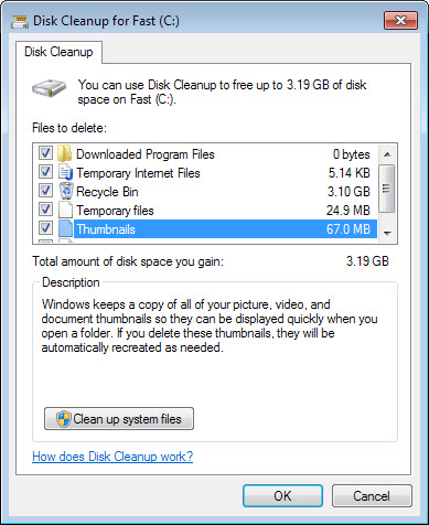 thumbnails disk cleanup