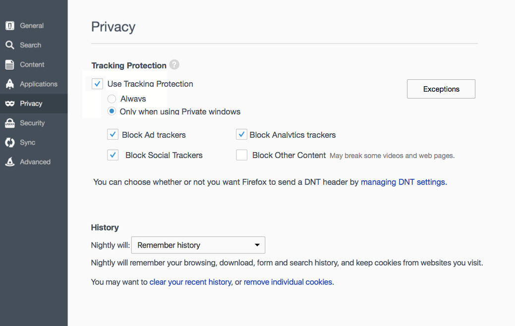 tracking protection privacy