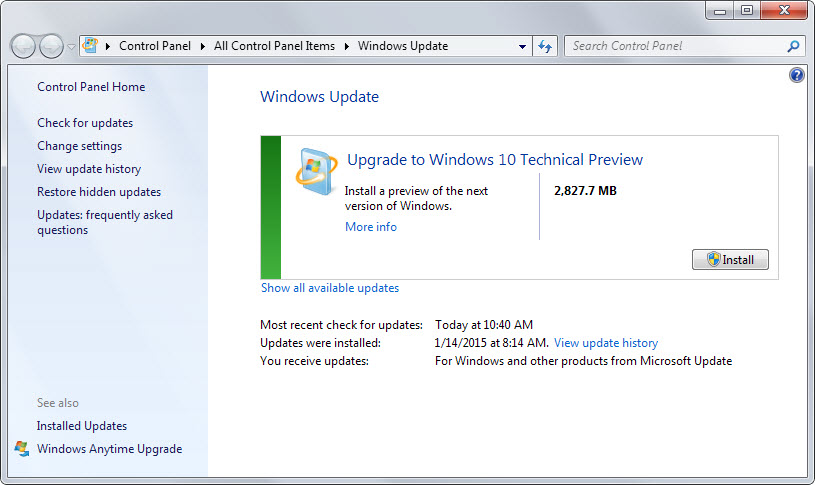 upgrade to windows10 windows update