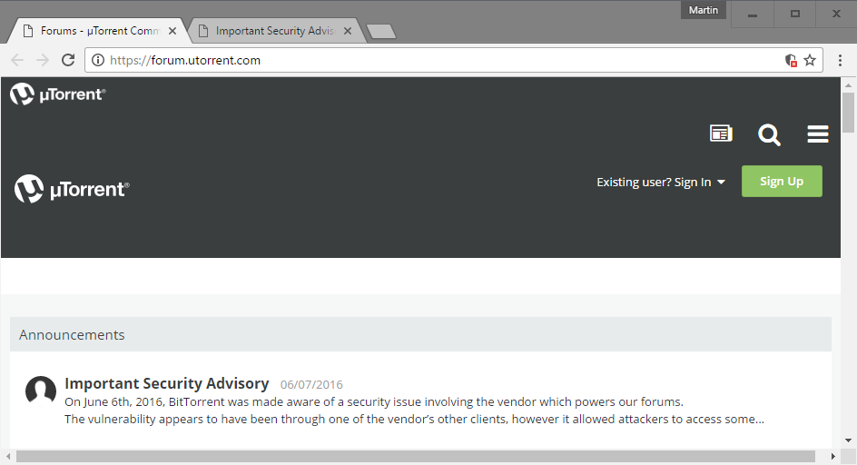 utorrent forum hacked