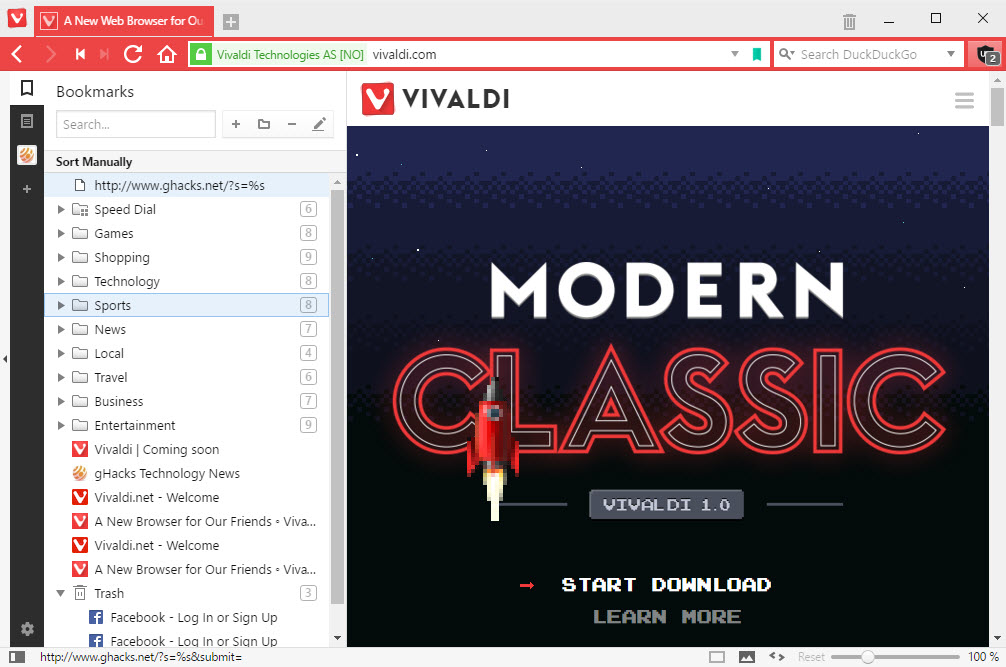 vivaldi site panel