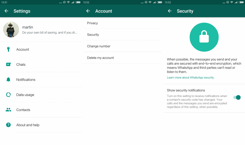 whatsapp security notifications