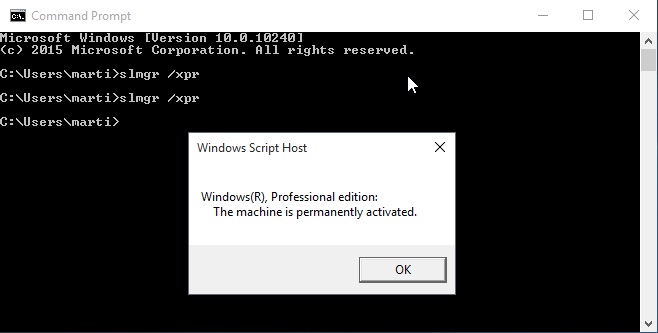 windows 10 command prompt activation