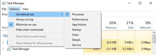 windows 10 task manager default tab