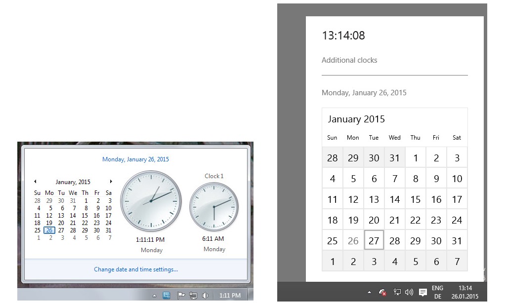 windows clock calendar comparison