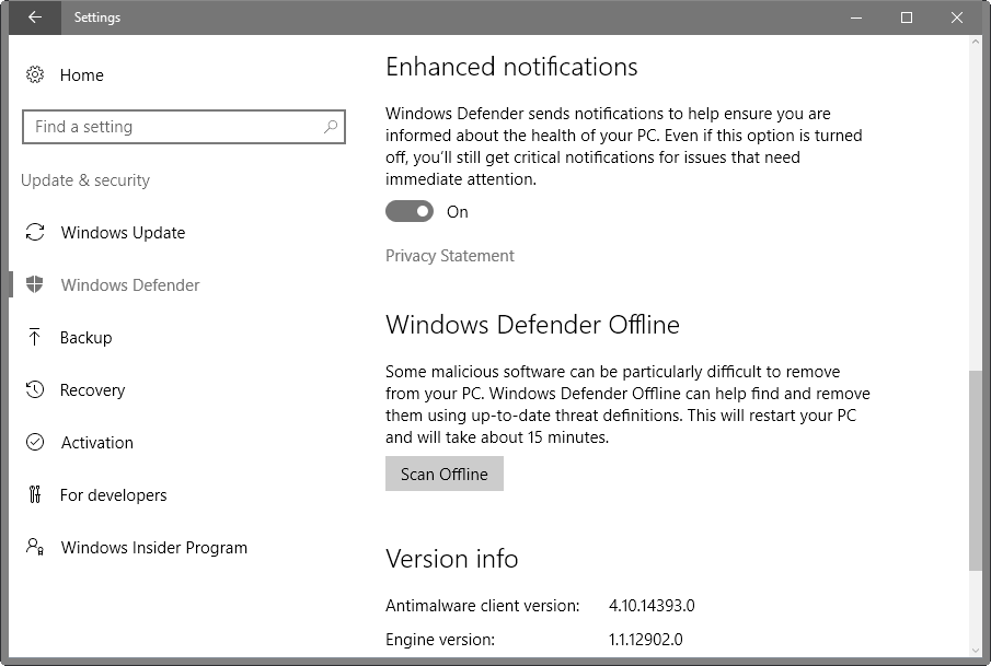 windows defender enhanced notifications