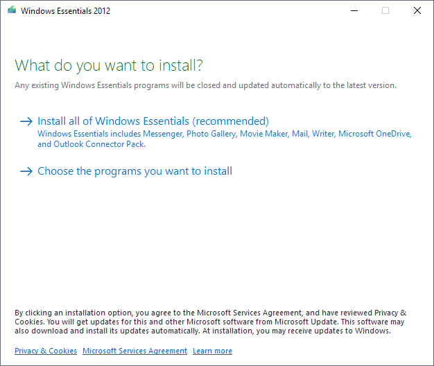 windows essentials 2012 install offline