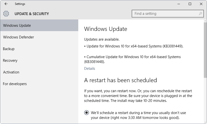 windows updates kb3081448 3081449