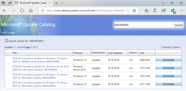 KB4458469 windows 10 update