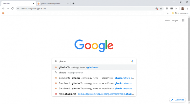 google chrome real search new tab page