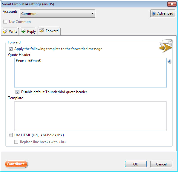 thunderbird disable header information on forward