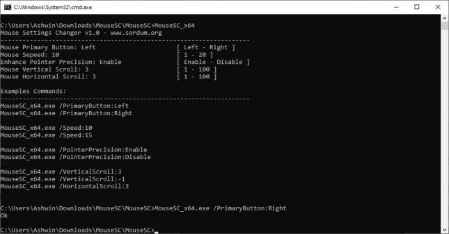 Modify the mouse settings from the command line