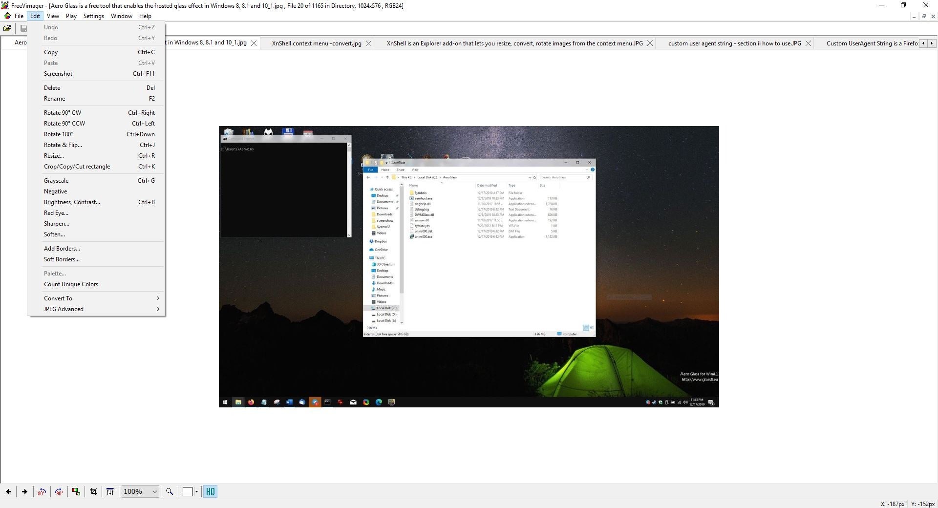FreeVimager Editing options