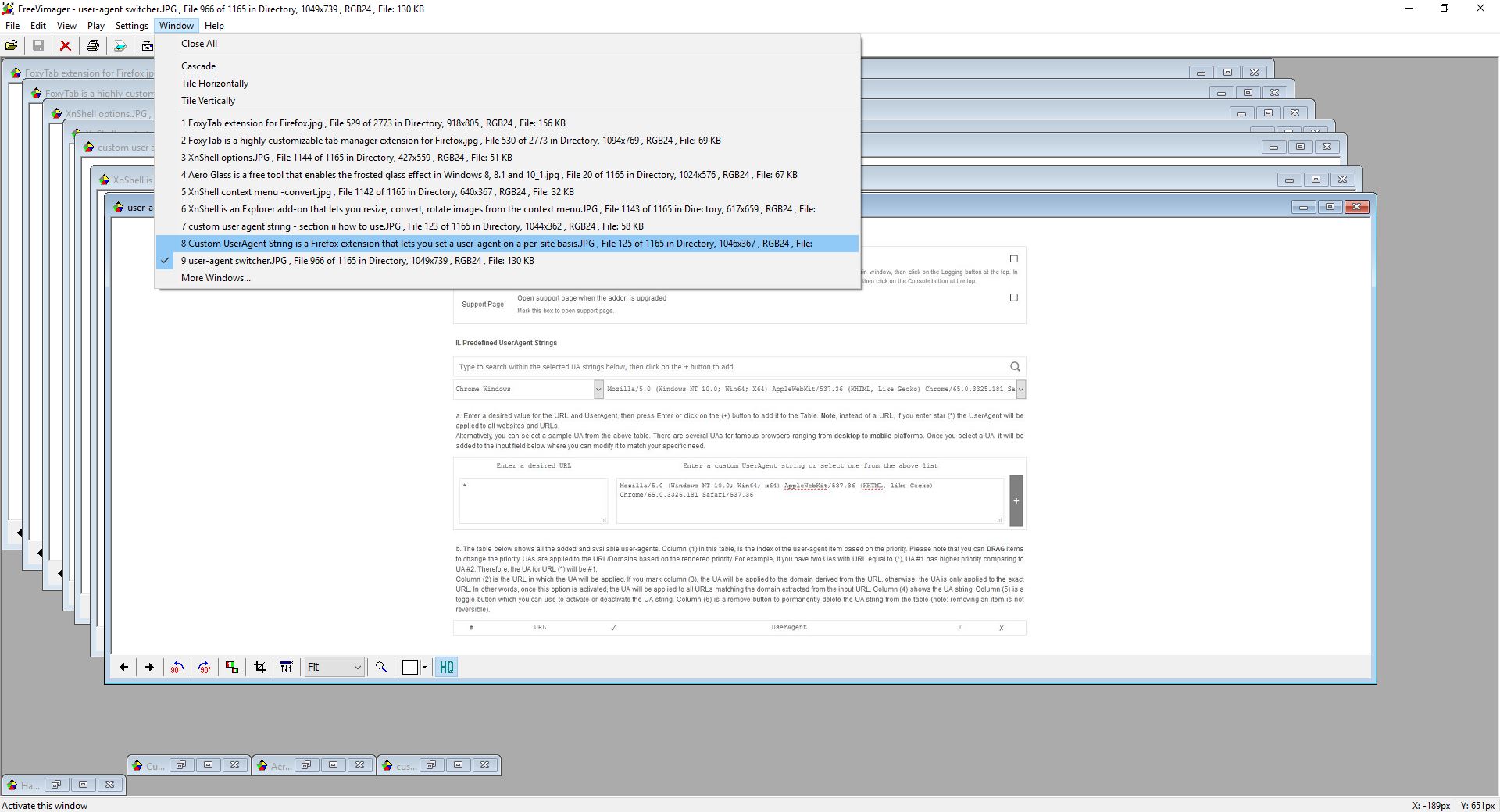 FreeVimager cascade windows