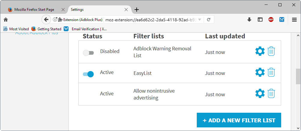 adblock plus filter lists