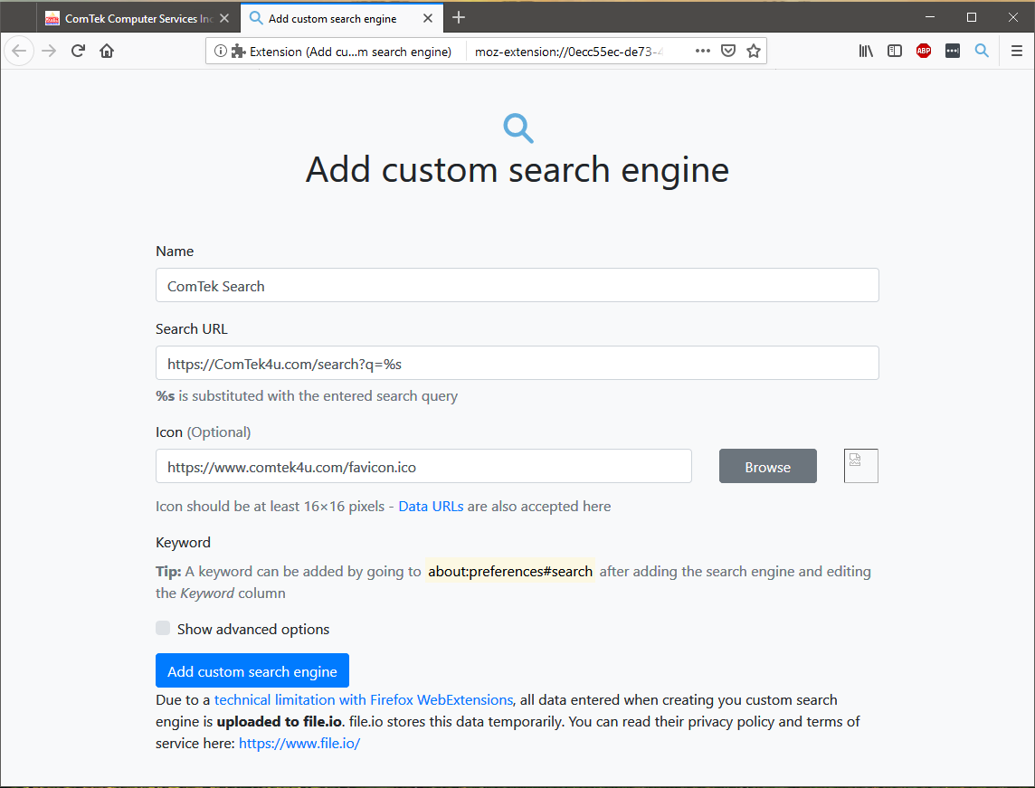 add custom search firefox