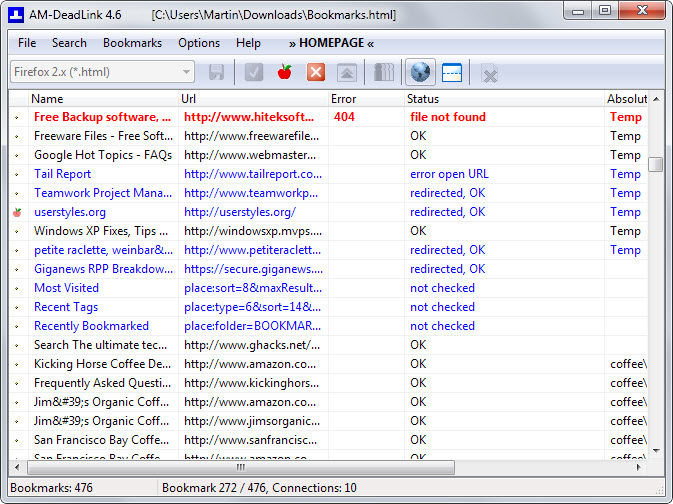 am-deadlinks bookmark checker