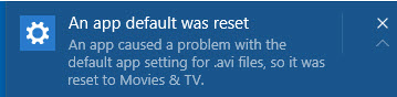 an app default was reset