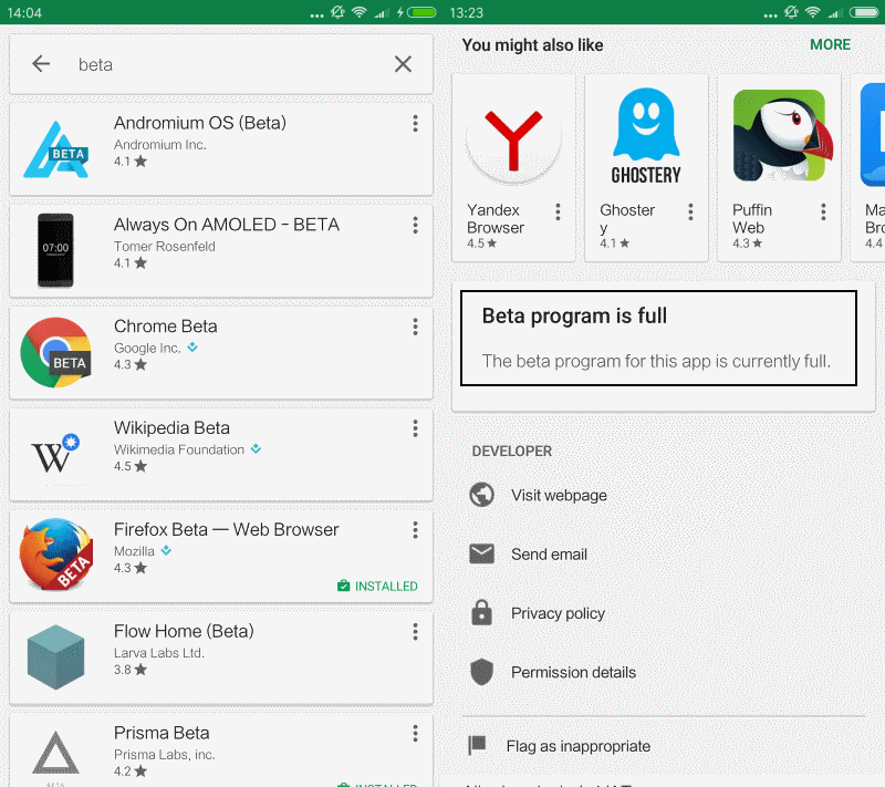 android beta apps
